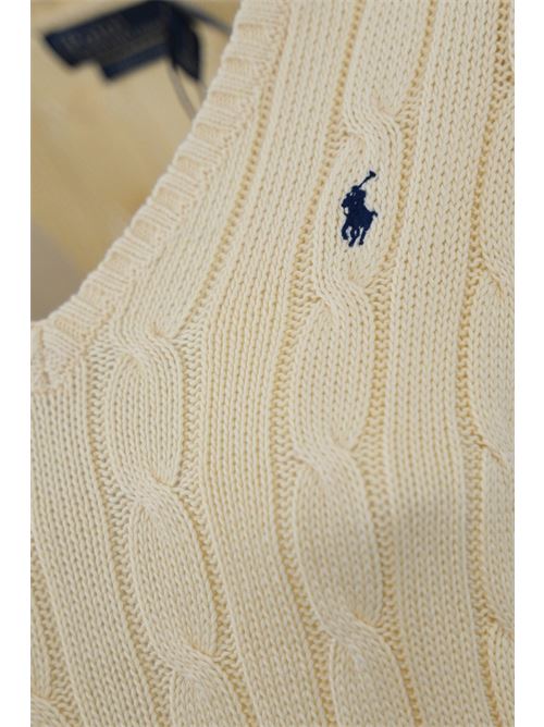 Maglione a trecce con scollo a V Cream POLO RALPH LAUREN | 211891641009